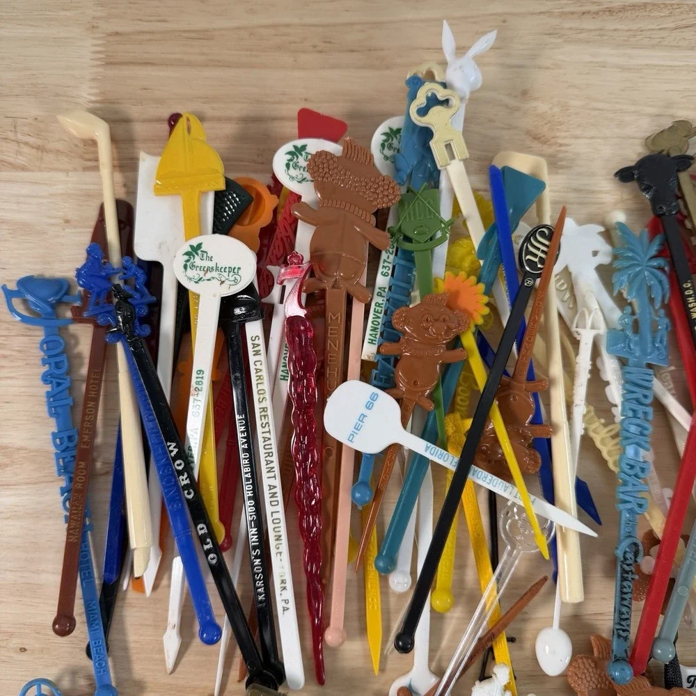 Vintage Swizzle Sticks Drink Stirrer Lot 160+ Rare MCM Trader Vic Americana Boom